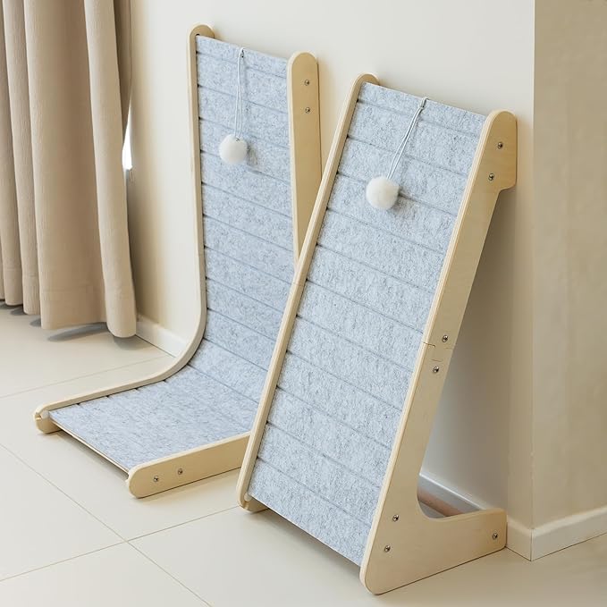 PETKARAY Felt Cat Scratcher, Vertical Cat Scratching Pad, Scratch Resistant Couch Carpet Scratcher, Slot-Free Scratch Board with Toy Ball, Light Grey