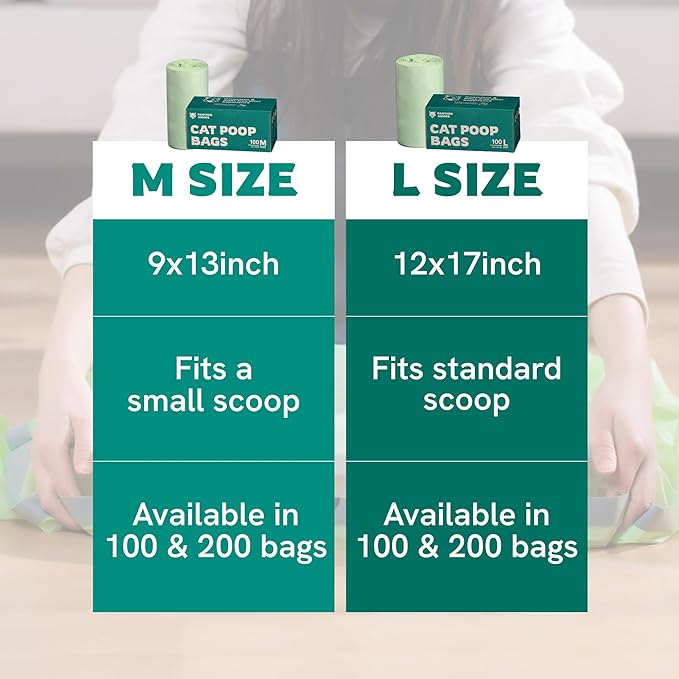 Panther Armor Litter Bags - 200x Unscented Compostable Cat Poop Bags 16x12in Super Large Cat- Kitty Leak Proof Box Trash, Odor Proof Cat Litter Disposal Bags