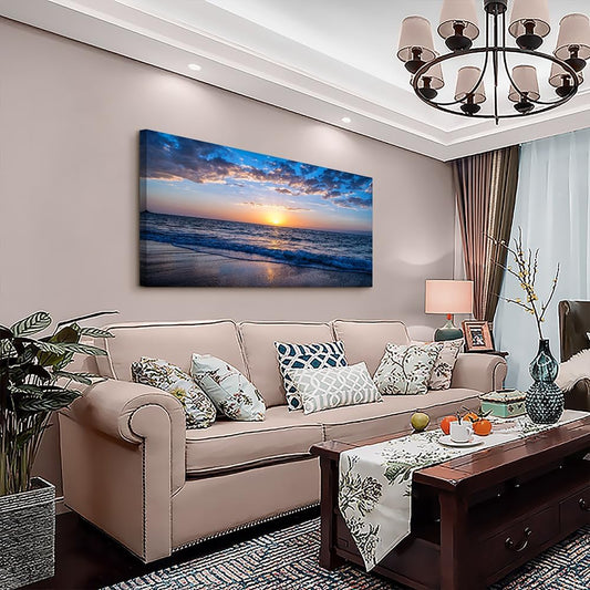 Lapremoly Large Canvas Wall Art For Living Room farmhouse Wall Decor For Office Ocean Wave Wall Paintings Blue Sea Beach Pictures Framed Ready To Hang Bedroom Decor Prints Posters Art 24X48 inch