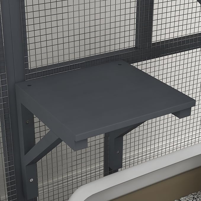 PawHut Indoor Wooden Catio, Cat House Cat Enclosure on Wheels with 3 Platforms, Hammock, Cat Flap Door & Openable Top, Luxury Kitty House for 2 Cats, 39", Light Gray