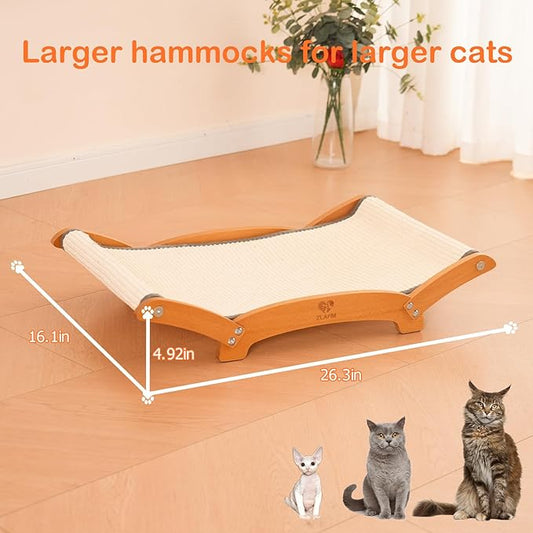 Extra-Larger Sisal Cat Scratcher Bed, Durable Cat Scratch Pad with Hammock for Indoor Cats Lounger & Sleep & Scratch, Natural Sisal Cat Scratching Post, Sturdy Solid Wood Frame (Upgraded Extra-Larger)