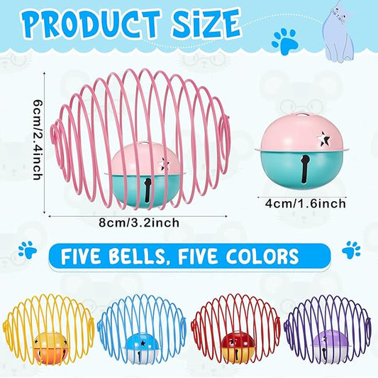 Jecery 5 Pcs Cat Spring Balls Stretchable Springs Toys Rolling Balls Colorful Playful Coils Interactive Spring Action Toy Caged Rats for Kitten Cat Pet Supplies Indoor (Bell,Multicolor)