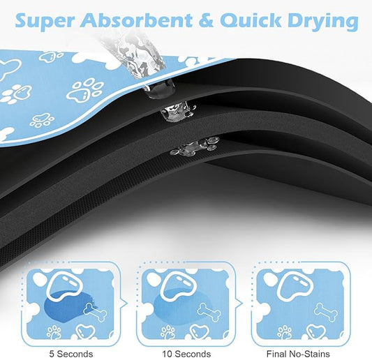 Dog Cat Mat for Food and Water,Rapid Absorbent Pet Feeding Mat, Bone Shaped Dog Placemat Bowl Mat with Rubber Backing,No Stains Pet Food Mats Indoor, Pet Accessories Supplies,Blue 12"×18"