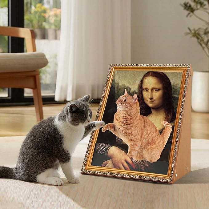 Mona Lisa Cat Scratcher Bed - 3D Art Armrest Design, 50lbs Eco-Friendly Cardboard, No-Tools Assembly for Cats/Rabbits