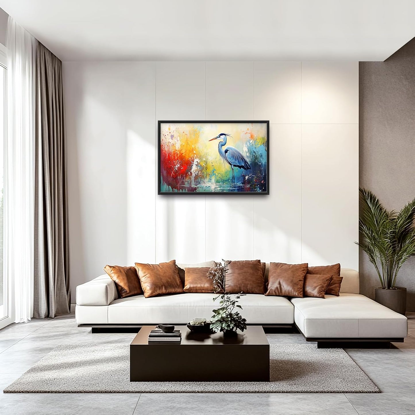 Extra Large Framed Abstract Heron Wall Art,Oversized Colorful Graffiti Heron Wall Decor Pictures for Living Room,Canvas Print Painting Modern Artwork Bedroom Office Bathroom Home Decor 36L x 24W