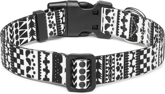 Mercano Adjustable Dog Collar - Special Design Patterns, Soft Nylon Comfortable Durable Pet Collar for Small Medium Large Dogs (XS, Black White A)