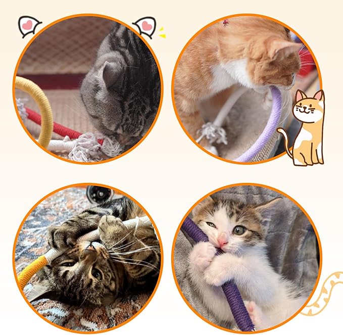 Tocirelo Cat Chew Rope Toy - 6Pack Cat Chew Toy for Teeth Cleaning, Interactive Kitten Teething Toys to Transfer Chewing from Wires, Cotton String with Natural Silvervine Ball