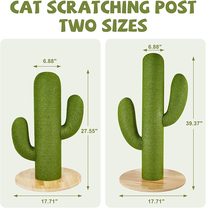 Cat Scratching Post with Solid Wood Base,39.37" Hx17.71 Lx17.71 W Tall Scratching Posts for Indoor Cats Adults,Cactus Thick Columns,Durable Lambswool and Jute,Large Scratcher Post (Large)