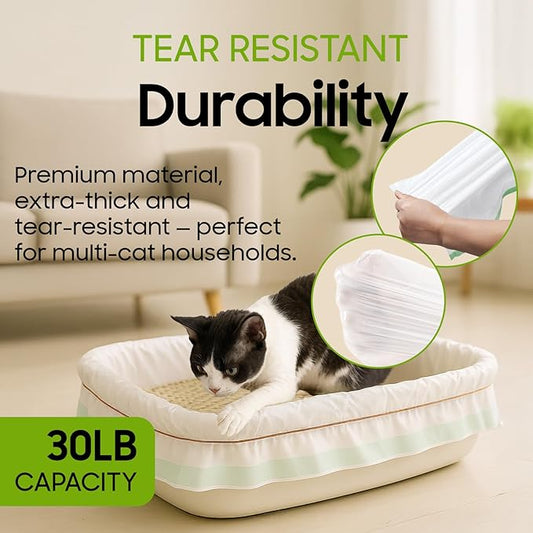 30 Count Cat Litter Box Liners, Drawstring Large/Jumbo Cat Litter Liner Bags For Litter Box, Heavy Duty Pre-Separated 36" x 16"