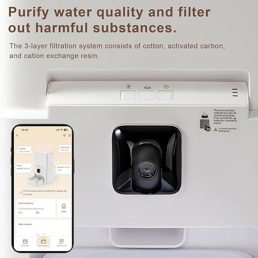 Automatic Pet Feeder, White 6L Cat Food Dispenser, Supports 5G & 2.4G, with 1080P HD Night Vision 142° Camera, APP Remote Control, Customizable Portion Sizes, Low Food & Motion Alerts