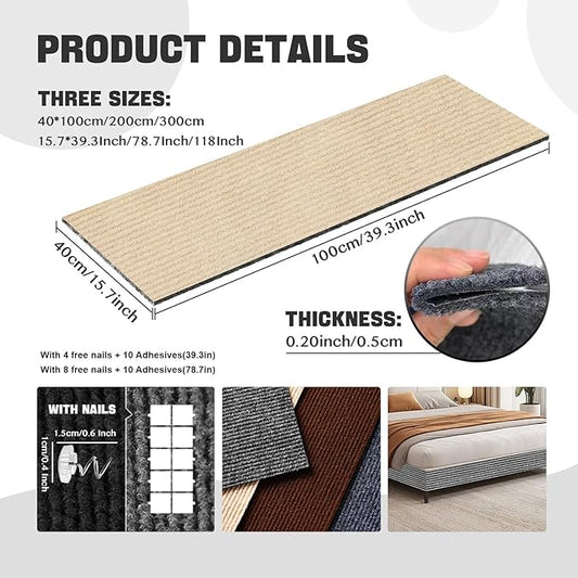 Cat Scratching Climbing Carpet Mat, Adhesive Trimmable Cat Scratcher Furniture Protector, Cat Post Covered Pad Replacement for DIY Cat Tree Shelf Steps Couch Corner Wall (Khaki, 39.3x15.8Inch)