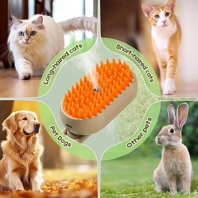 Upgrade Cat Steam Brush, 3 in 1 Pet Steam Groomer Brush, Rechargeable Pet Steam Groomer Comb for Massaging and Cleaning Shedding Pets Hair, Anti-Static Hair Removal Comb for Cats Dogs (Khaki+White)