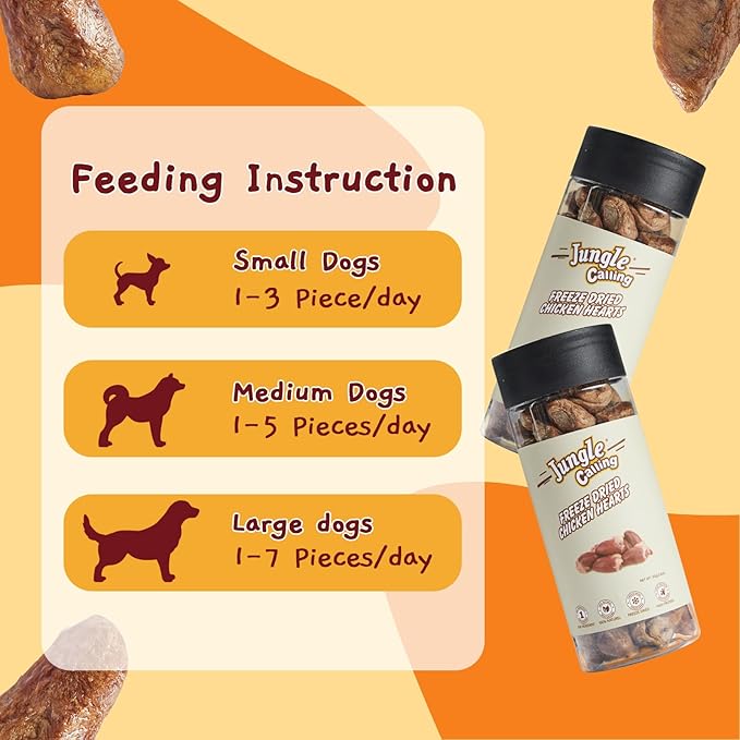Jungle Calling Freeze Dried Cat & Dog Treats, Freeze Dried Chicken Hearts for Cats & Dogs, High Protein Single Ingredient Chicken Heart Treats, Grain Free Pet Training Treats (Chicken Hearts, 2.3 oz)