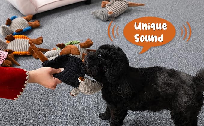 Hollypet Plush Dog Squeaky Toy Stuffed Armadillo Animal Pet Puppy Chew Toys with Clean Teeth for Small Medium Large All Breed Sizes Dogs, Black, 8 in