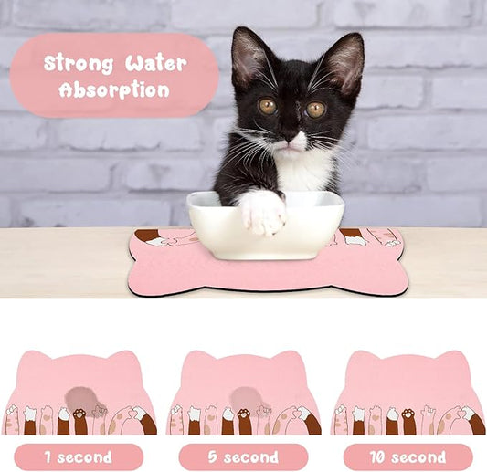 Cat Food Mats for Floor, Cat Water Bowl Mats Pet Feeding Absorbent Mat Cat Placemats for Food and Water Pink 23.6 * 13.7 inch