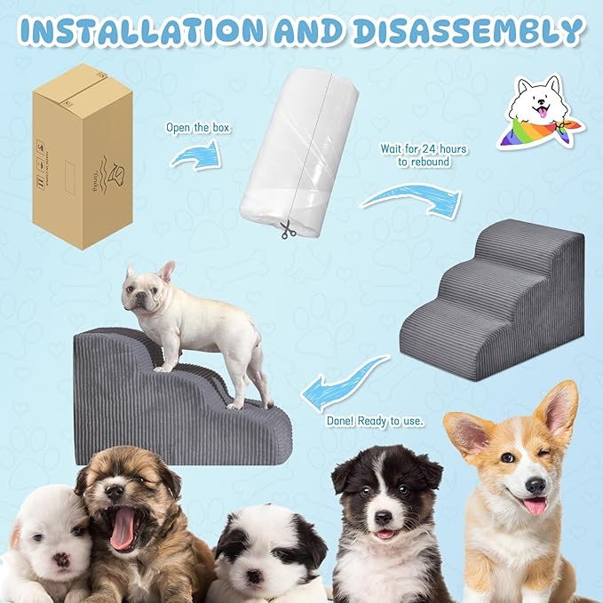 Dog Steps for Small Dog, 4-Step Pet Ramp and Stairs for High Beds and Sofa, Non-Slip Pet Stairs for Small Dogs and Cats, Removable and Easy to Clean Pet Bed Stairs, Dark Gray