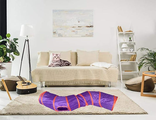 iCAGY Cat Tunnel for Indoor Cats Interactive, Rabbit Tunnel Toys, Pet Toys Play Tunnels for Cats Kittens Rabbits Puppies Crinkle Pop Up 47" Shape S