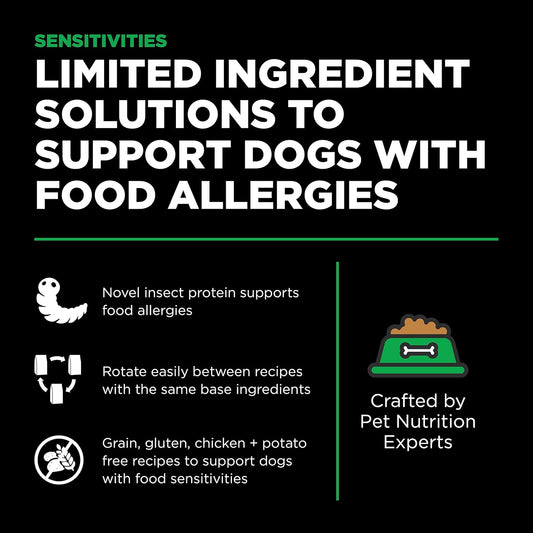 Go! Solutions Sensitivities Limited Ingredients, Grain-Free Dry Dog Food, Insect Recipe for Sensitive Stomach, 12 lb Bag