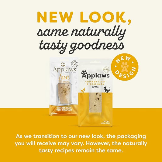 Applaws Natural Cat Treats, Grain-Free, High-Protein Whole Chicken & Rosemary Loins, Single-Ingredient Healthy Snack for Cats (12 x 1.06 oz Loins)