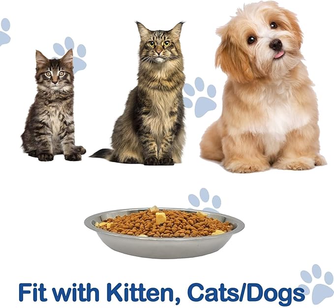 kathson 8 Pcs Stainless Steel Cat Food Bowls, Replacement Whisker Relief Cat Metal Dishes, Shallow Wide Cat&Dog Food and Water Bowl Suitable for Pet Feeding Stand, Dishwasher Safe (7.00 Inch Dia.)