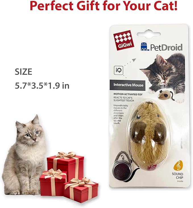 PETGEEK Gigwi Interactive Cat Toys for Indoor Cats, Moving Toy for Bored Indoor Adult Cats, Automatic Electronic Moving Mouse Cat Toys with Realistic Squeaky, Kitten Toys for Hunting Play Exercise