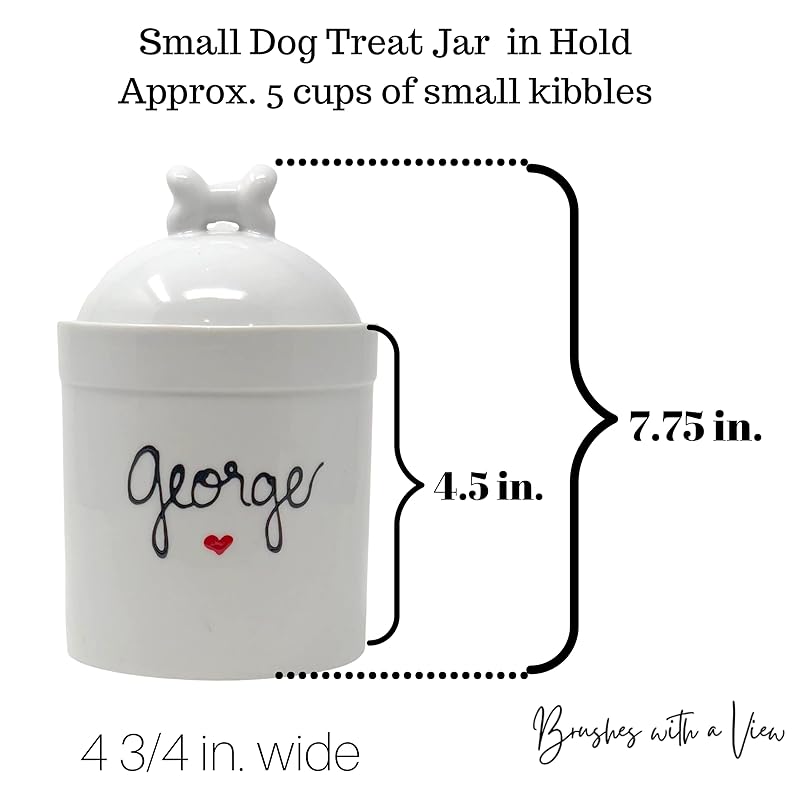 Airtight Pet Treat Container | Dog Cookie Jar Personalized with Name | Small Dog Treat Jar | Customized, Ceramic | With Bone Shaped Lid