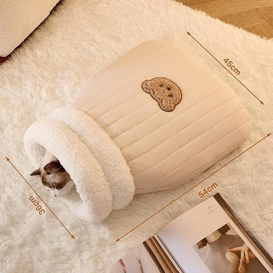 Cat Sleeping Bag for Indoor Cats - Cozy Winter Bed Cave, Warm Soft Fluffy Washable Blanket (G)