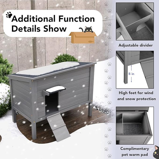 WAYTRIM Outdoor Cat House, Large Feral Outdoor Cat Shelter Insulated Weatherproof with Mat and Hidden Stair All-Round Wood for Multiple Cats 34.5" L*21.5" W*27.2" H