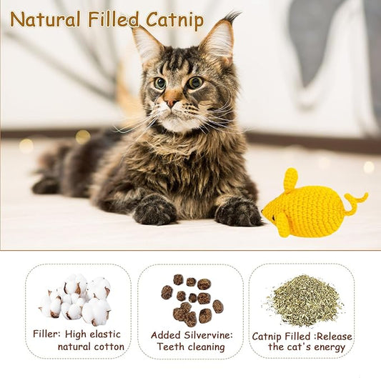4Pcs Catnip Toys Crochet Mice Toys,Yarn Mouse Toys for Cats Cat Nip Mouse Toys Safe Teeth Cleaning Animals Chew Toy for Indoor Interactive Kittens Toy
