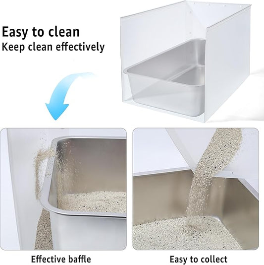 Stainless Steel Litter Box 2 Pack, 17.5"x13.6"x13" Standard Metal Cat Box with 15.7In High Sided Pee Shield, Non Stick No Smell Tall Kitten/Kitty Litter Box with Splash Guard