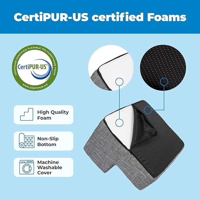 Best Pet Supplies Dog Stairs & Steps - Foam Steps for Small Dogs & Cats, Non-Slip Indoor Balanced Pet Step Support, Dog Ramp, No Assembly, Ash Gray Linen, 2-Step (12-inch Height)