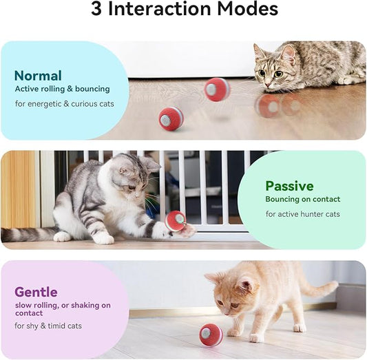 Cheerble Interactive Cat Ball Toy, Automatic Moving Ball Toy for Indoor Cat Kitten, Electric Pet Toy Fun Gift with Light, High Energy Cat Toys, Red