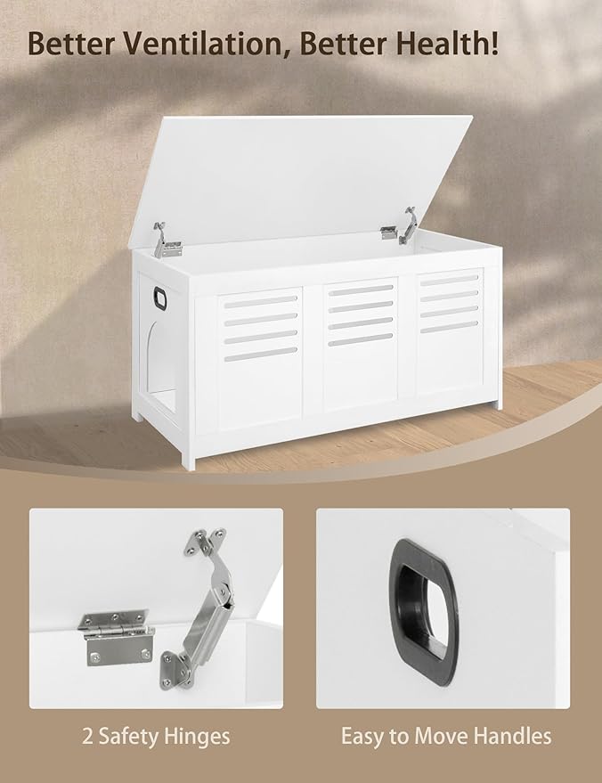 DINZI LVJ Litter Box Enclosure, Flip Top Litter Box Furniture, Hidden Cat Washroom, Wooden Cat House, End Table, 39.4" L x 19.7" W x 19.7" H, Good Ventilation, Easy to Assemble, White