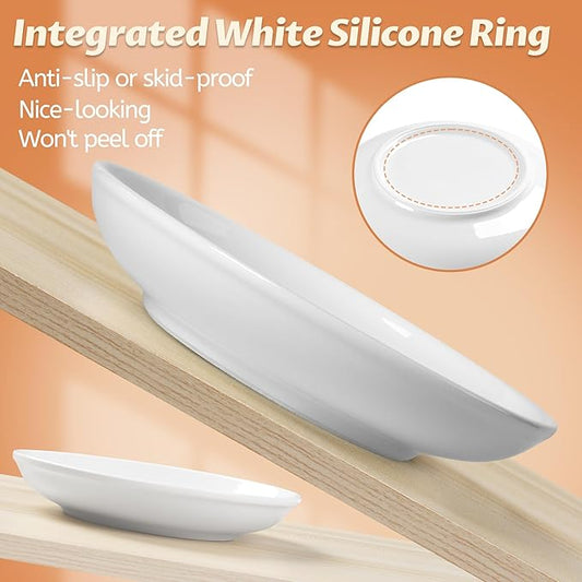 Cat Bowls, Ceramic Cat Food Bowl Set with Silicone Ring for Non Slip, Cute Cats Dishes and Plates for Feeding Indoor Cats, Kitten, Small Dogs (White-4 Pack, 6 Inches)