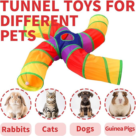 Coolcandy Cat Tunnel & Interactive Cat Toy Indoor, Curved 4 Way Tunnel Toys for Indoor Cats, Collapsible Interactive Peekaboo Cave with Play Ball, for Multi-Way Play & Small Animals