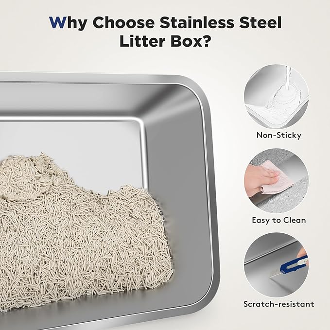 FURTIME Stainless Steel Litter Box with Lid, XL Extra Large Enclosed Cat Litter Box for Big Cats, Metal Cat Box with High Sided Enclosure & Scoop, Front & Top Entry, Odor Free, Anti-Leakage, Grey