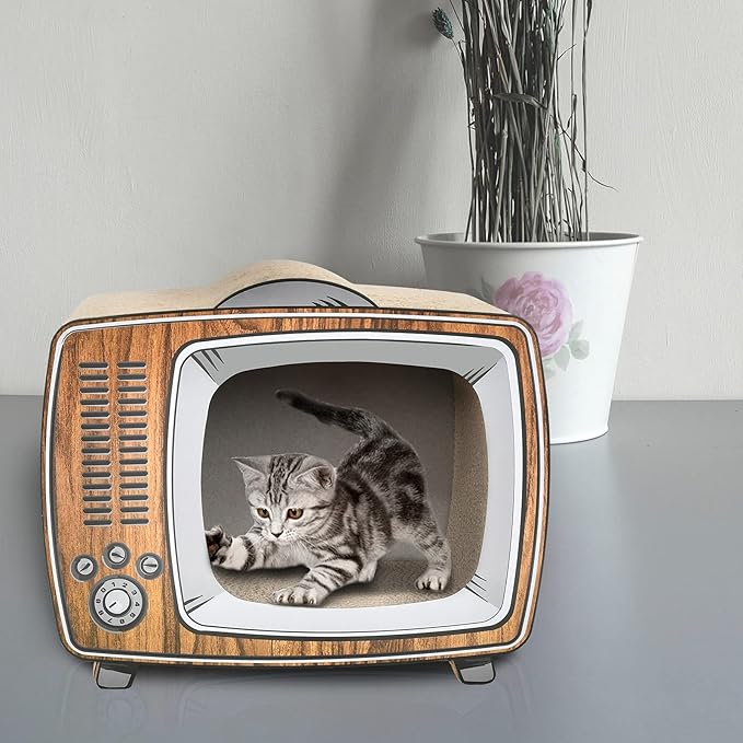 FluffyDream TV Cat Scratcher Cardboard Lounge Bed, Cat Scratching Board, Durable Board Pads Prevents Furniture Damage