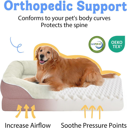 Orthopedic Washable Large Dog Bed - Dog Beds Large Sized Dogs with Removable Cover Waterproof Orthopedic Pet Bed XL Dogs Beds with Bolster