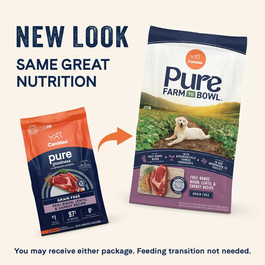 Canidae Pure Farm to Bowl Free-Range Bison, Lentil & Carrot, Adult, Grain-Free Dry Dog Food, 21lb