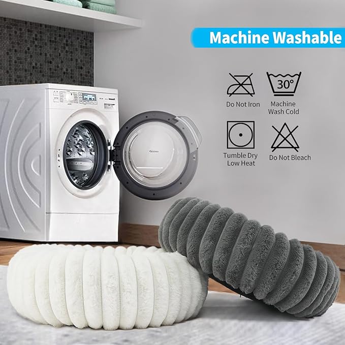 Small Cat Beds for Indoor Cats - Washable Round Kitten Bed, Cute Pumpkin Shape, Comfy Sleeping for Puppy, Small Dogs, Kitty - 19 Inch, Cream