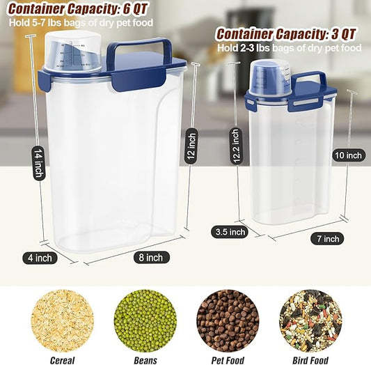 TBMax 2 Pack Cat Dog Food Storage Containers 8 to 10 Lbs, Portable Travel Pet Container Dispenser with Easy-Pouring Spout & Cup, Airtight Bird Seed Container Dog Treat Storage Bin