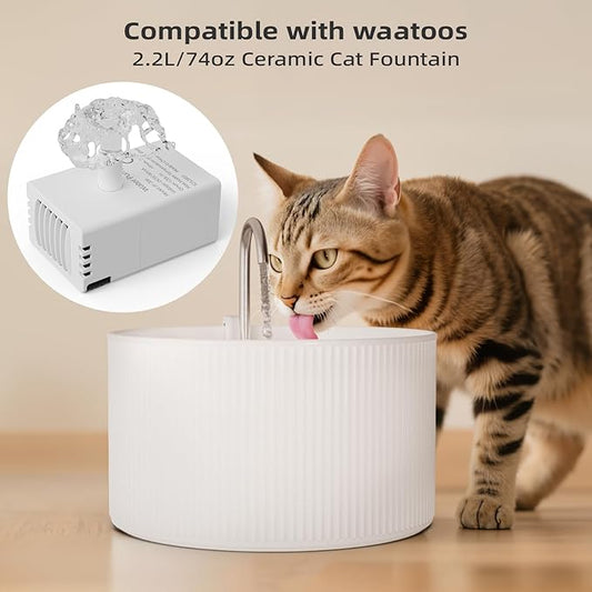 Cat Water Fountain Pump, JY-200 Pet Water Fountain Pump Compatible Motor Upgraded Units 2.0 74oz/2.2L Ceramic Cat Water Fountain, USB Cable (No Led & with Brush)