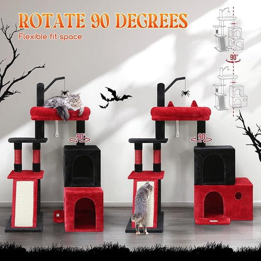 Globlazer Gothic Cat Tower for Indoor Adult Cats, 50-inch Heavy Duty Goth Cat Tree for Big Cats, Maine Coon Cat Tree with Extra-Large Padded Platform, 2 Large Condos, F50