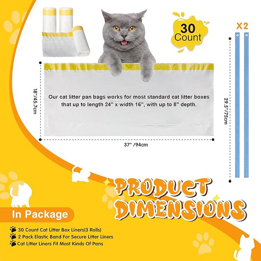 Jumbo Cat Litter Box Liners 37" x 18",30 Count Jumbo Extra Thick With 3 Mil Cat Waste Litter Bags Extra Heavy Duty Large Drawstring Kitty Litter Pan Bags For Pet Supplies