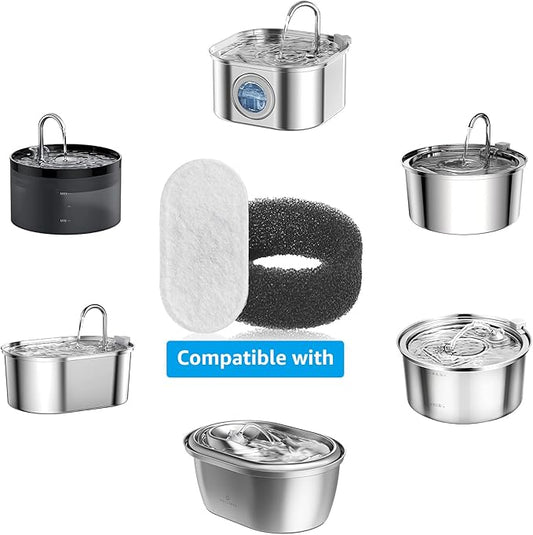 Cat Water Fountain Filters, 16 Pack Cat Fountain Filters, Cat Fountain Replacement Filters for 67oz/2L&108oz/3.2L Stainless Steel Cat Water Fountain, Pet Water Fountain Filters (8 Filters & 8 Sponges)