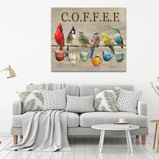 Rustic Bird Coffee Wall Art Kitchen Christ Coffee Pictures Wall Decor Farmhouse Cardinal Hummingbird Canvas Print Painting Artwork for Coffee Bar Living Room Bedroom 20"x24"