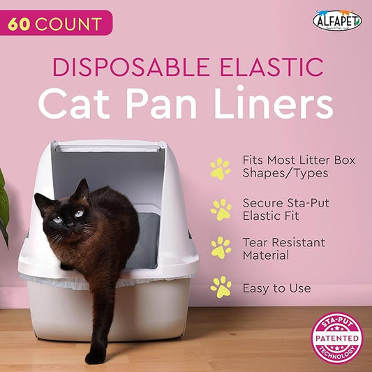 Cat Litter Box Liners Alfapet heavy duty Extra Giant 60 Count - Tear-Resistant Cat Litter Bags - Waterproof Litter Liners - Fits Litter box Pan Sizes XL, Giant, X-Giant, 37" x 18", 20 lb Capacity