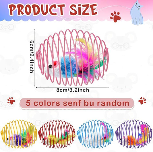 Jecery 5 Pcs Cat Spring Balls Stretchable Springs Toys Rolling Balls Colorful Playful Coils Interactive Spring Action Toy Caged Rats for Kitten Cat Pet Supplies Indoor (Cute Mouse,Bright Color)