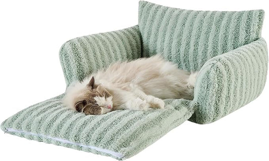Hollypet Cat Bed Fluffy Plush Mutifuctional Double-Layer Soft Pet Couch Orthopedic Sofa Nest Beds for Small Cats and Dogs, Light Green (25x20x13 inch)