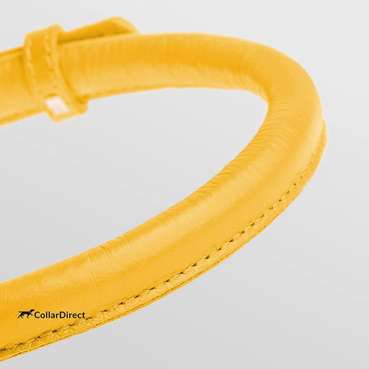 CollarDirect Rolled Leather Dog Collar, Soft Padded Round Puppy Collar, Handmade Genuine Leather Collar Dog Small Large Cat Collars 13 Colors (6-7 Inch, Yellow Textured)